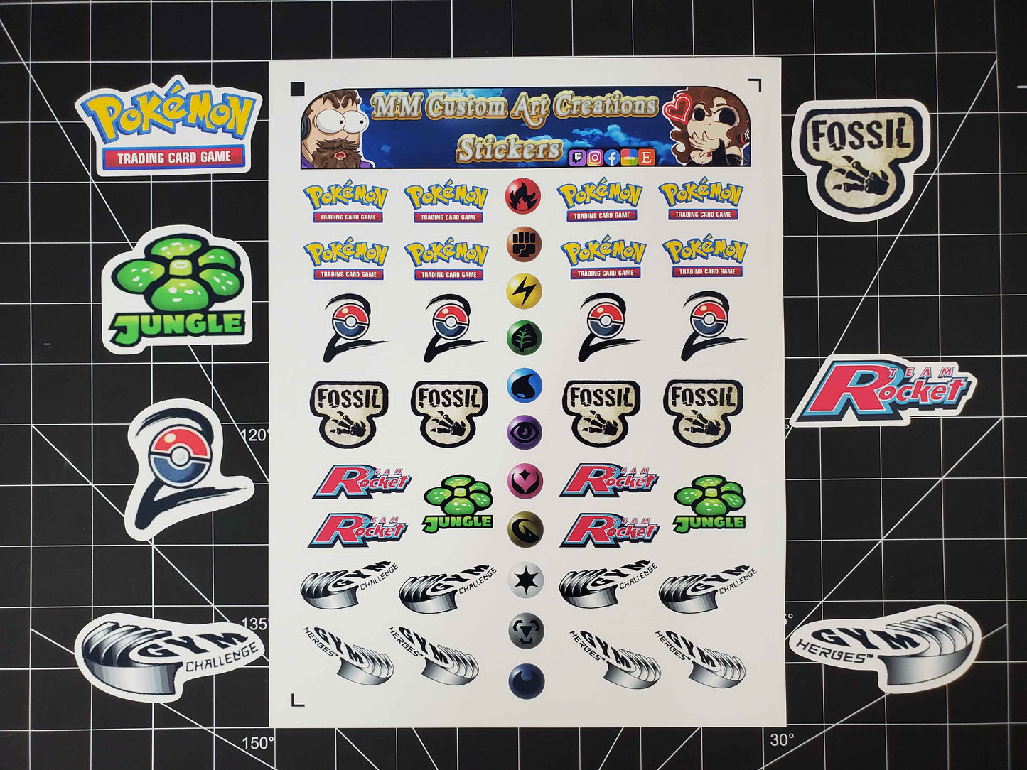 Pokemon Base Set + Gym Series WOTC Era Set Symbol 7 Glossy Vinyl Stickers