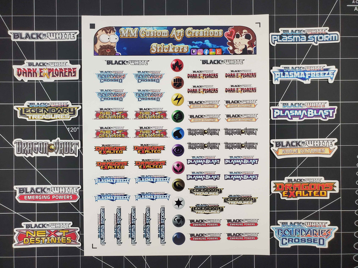 Pokemon Black & White Era Set Logo Symbols 12 Glossy Vinyl Stickers