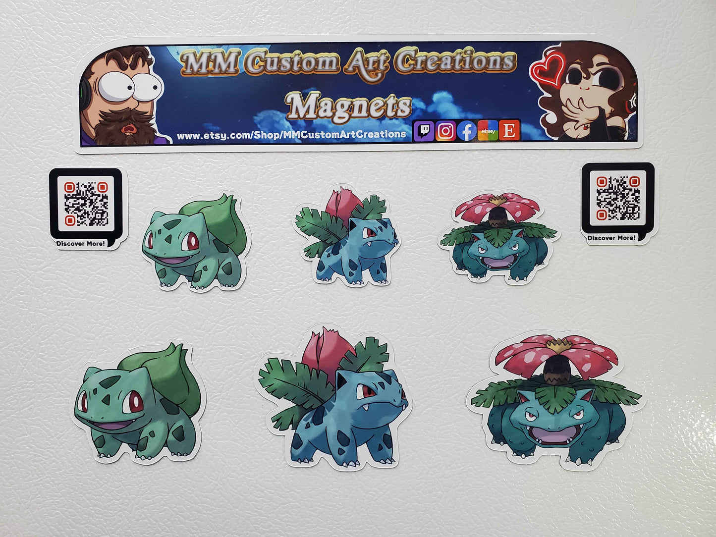 Bulbasaur, Ivysaur, Venusaur Fridge Magnet Set - Pokemon Grass Types