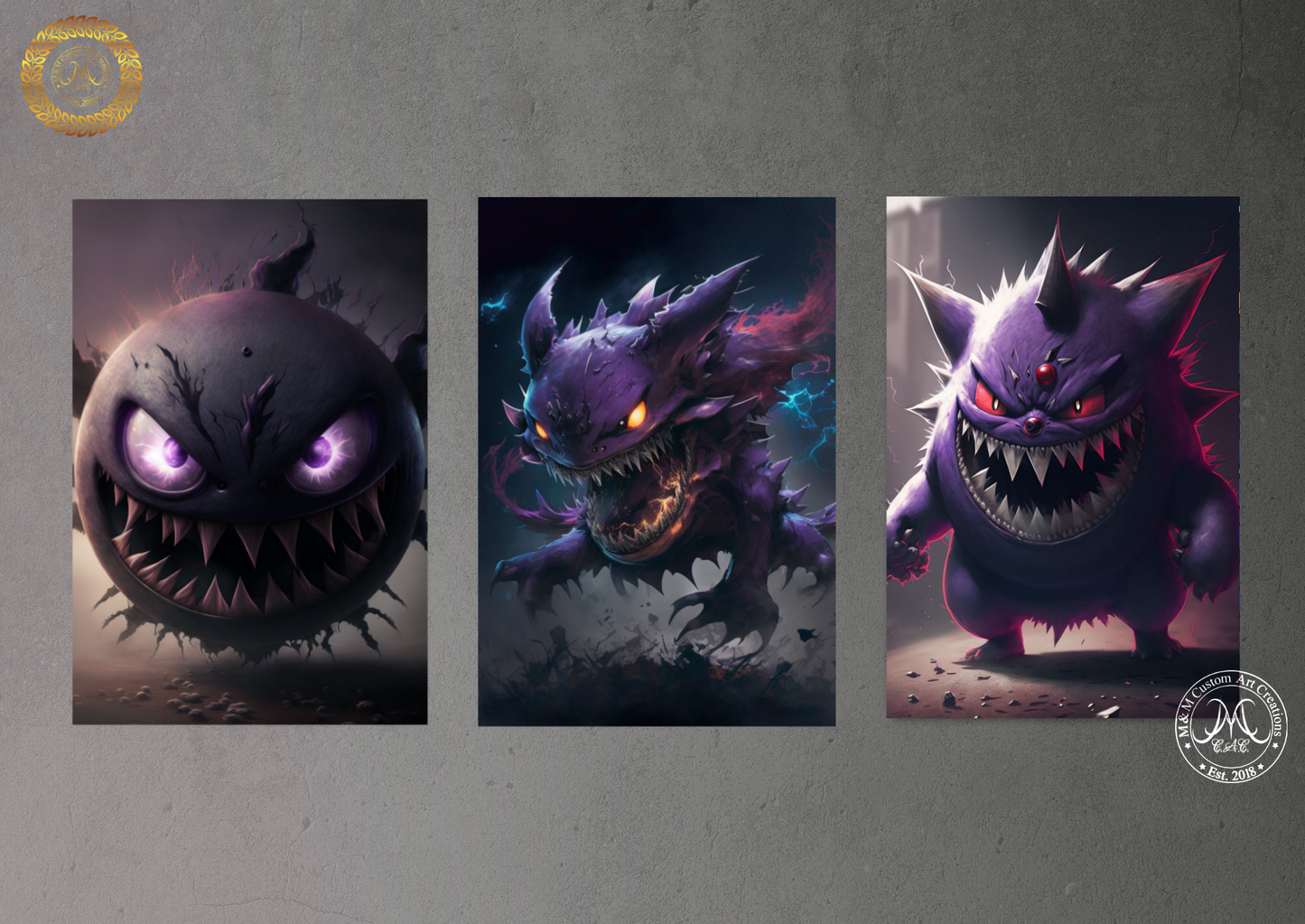 Gastly Haunter Gengar Realistic Style Poster Prints | Pokemon Halloween Decor | Perfect Gifts