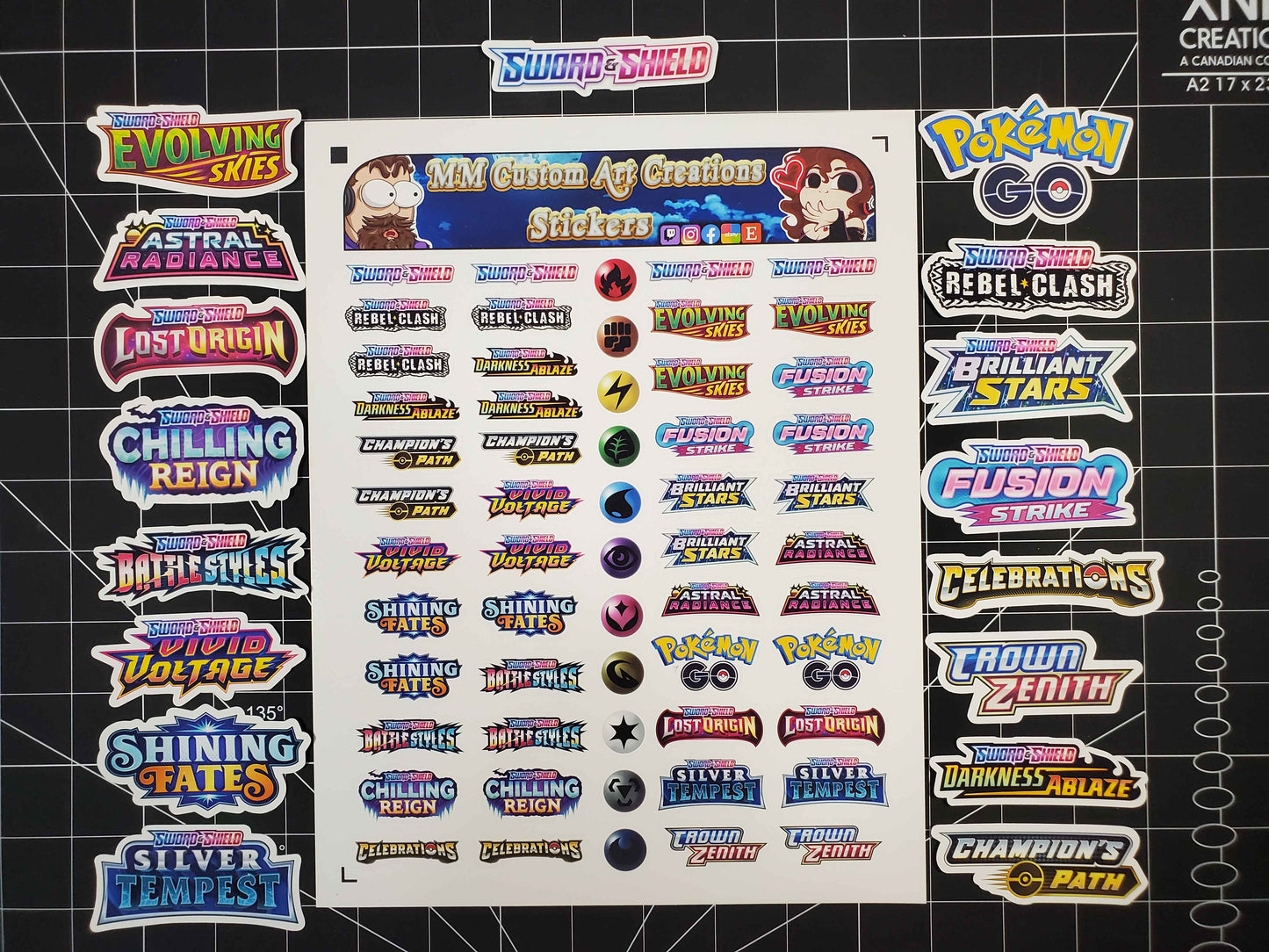 Sword and Shield Era Set Logo 3" Glossy Vinyl Sticker Bundle - 17 Stickers Total