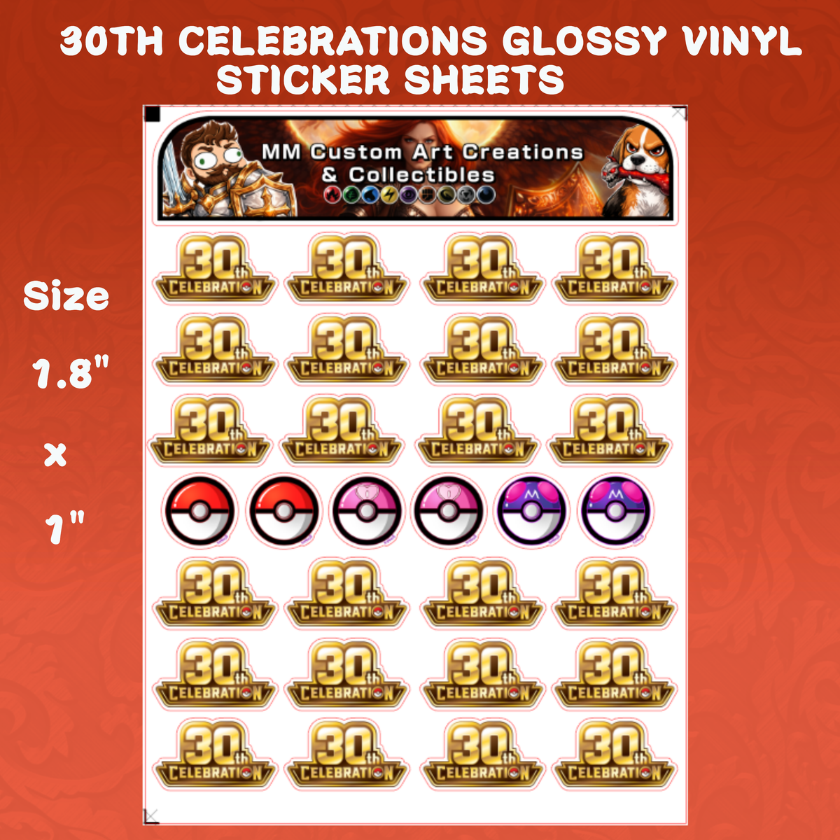 30th Celebration Glossy Vinyl Sticker Logo SHEETS - Pokemon TCG