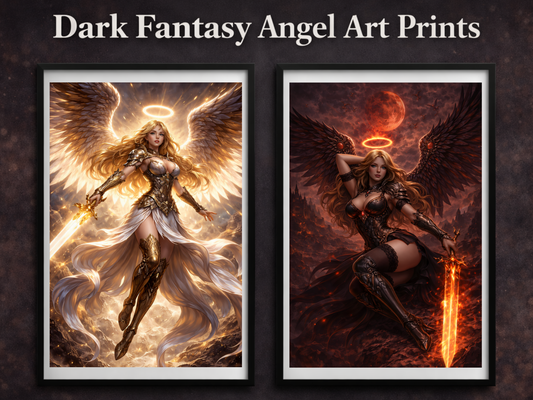 Heaven and Hell Angel Wall Art – Dark Fantasy Angel Print