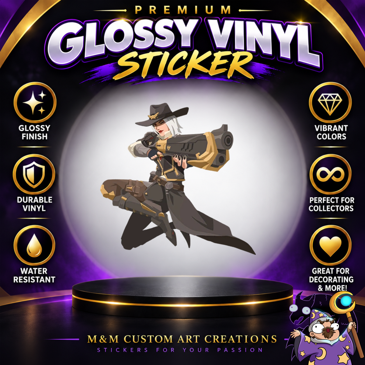 Ashe and Bob from Overwatch 2 Glossy Vinyl Sticker SHEETS