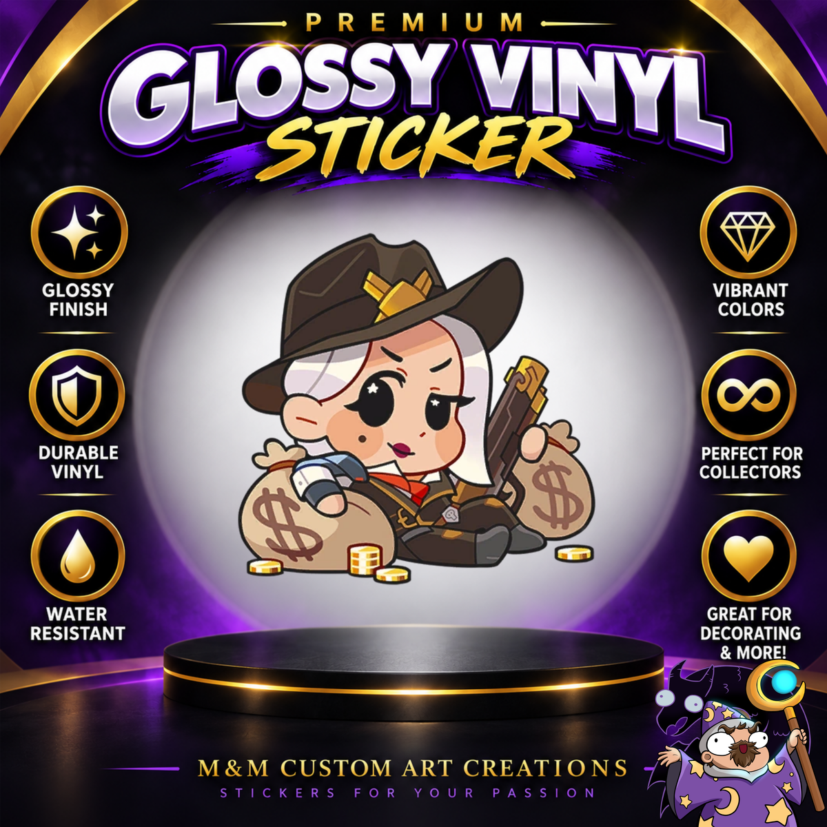 Ashe and Bob from Overwatch 2 Glossy Vinyl Sticker SHEETS