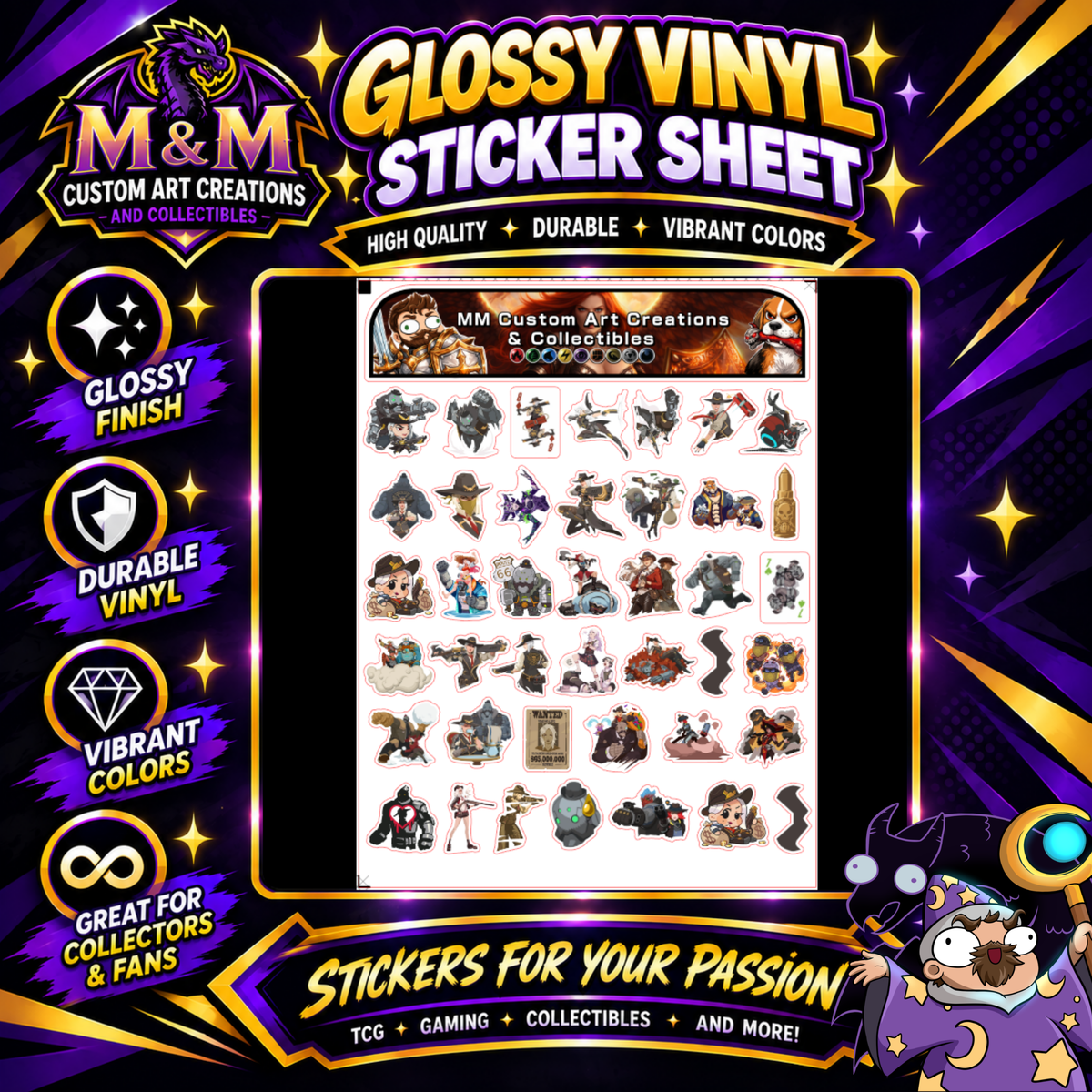 Ashe and Bob from Overwatch 2 Glossy Vinyl Sticker SHEETS