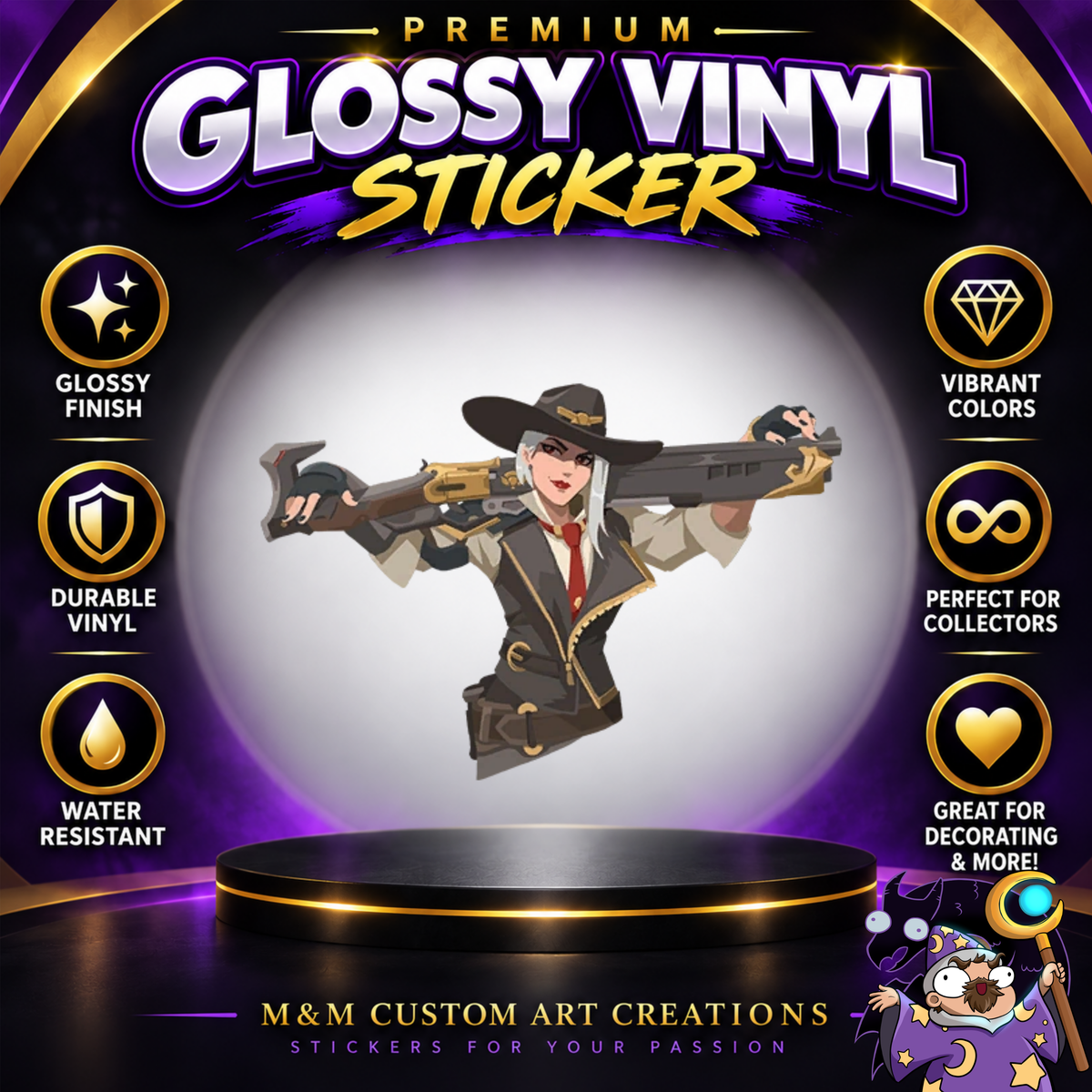 Ashe and Bob from Overwatch 2 Glossy Vinyl Sticker SHEETS