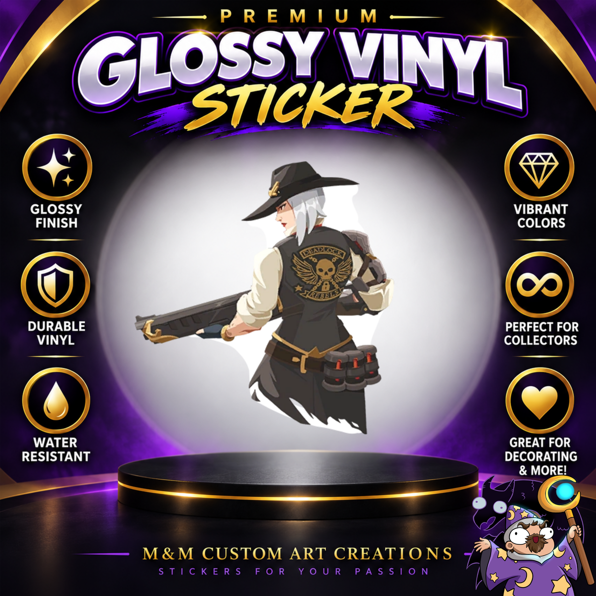 Ashe and Bob from Overwatch 2 Glossy Vinyl Sticker SHEETS