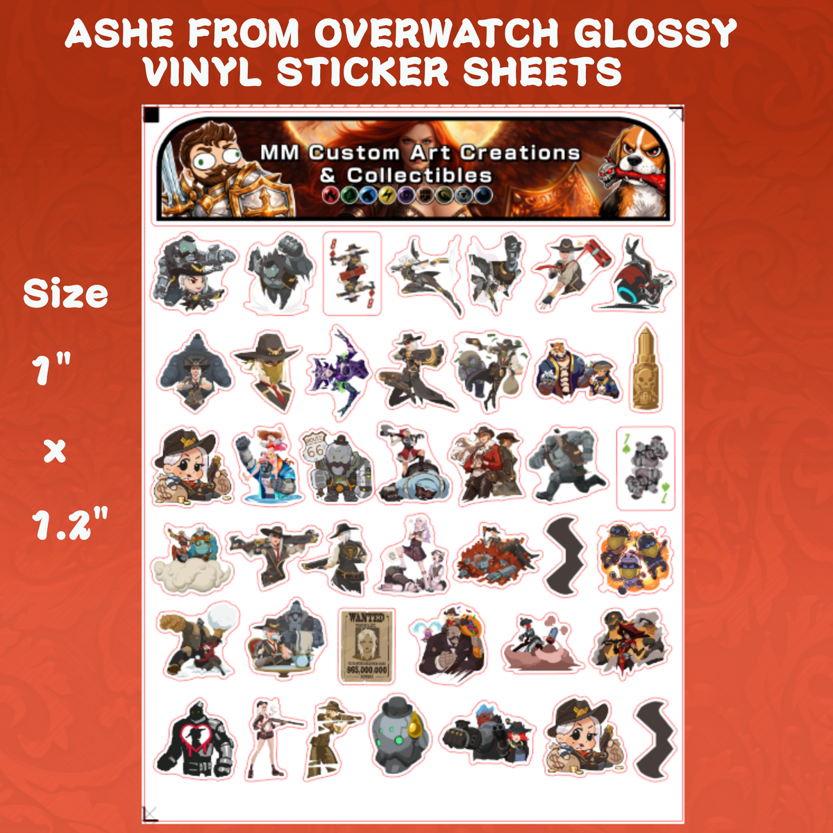 Ashe and Bob from Overwatch 2 Glossy Vinyl Sticker SHEETS