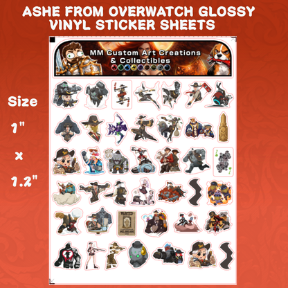 Ashe and Bob from Overwatch 2 Glossy Vinyl Sticker SHEETS