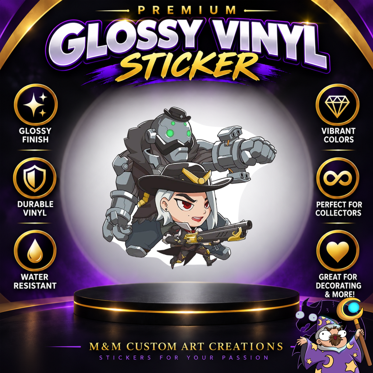 Ashe and Bob from Overwatch 2 Glossy Vinyl Sticker SHEETS