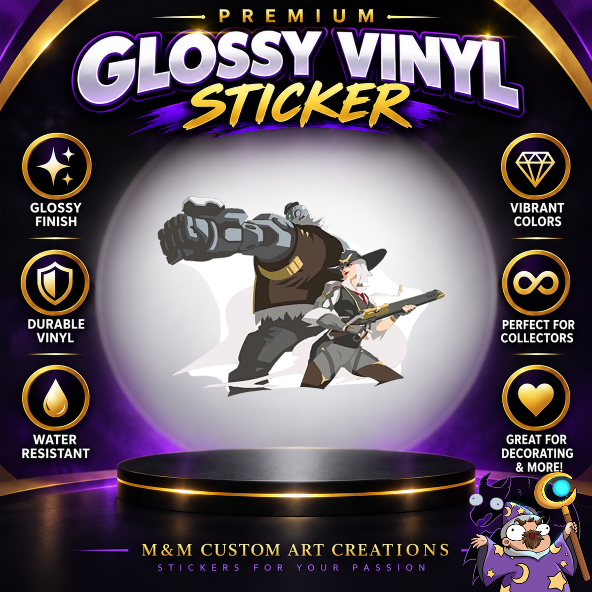 Ashe and Bob from Overwatch 2 Glossy Vinyl Sticker SHEETS