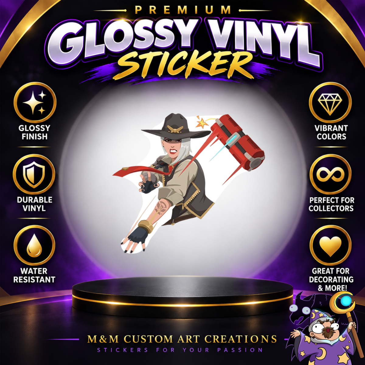 Ashe and Bob from Overwatch 2 Glossy Vinyl Sticker SHEETS