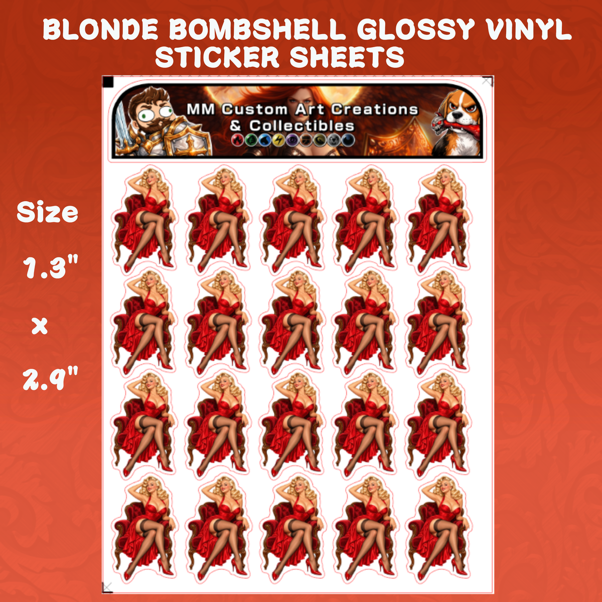 Sexy Blonde Bombshell Pin Up Girl Glossy Vinyl Sticker SHEETS - Version 1