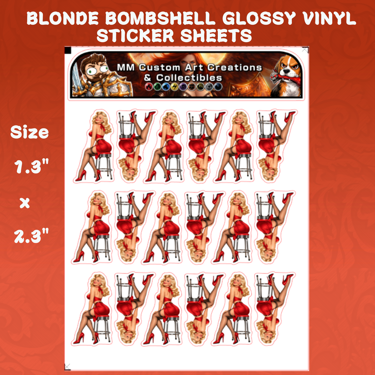 Sexy Blonde Bombshell Pin Up Girl Glossy Vinyl Sticker SHEETS - Version 2