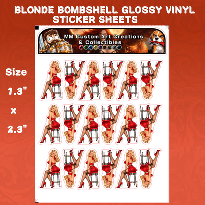 Sexy Blonde Bombshell Pin Up Girl Glossy Vinyl Sticker SHEETS - Version 2