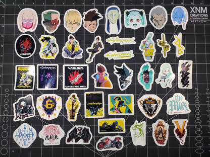 Cyberpunk Stickers – 40x Glossy Vinyl Pack | Game & Edgerunners Anime Set | Laptop, Water Bottle, Journal