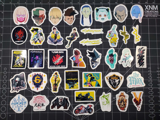 Cyberpunk Stickers – 40x Glossy Vinyl Pack | Game & Edgerunners Anime Set | Laptop, Water Bottle, Journal