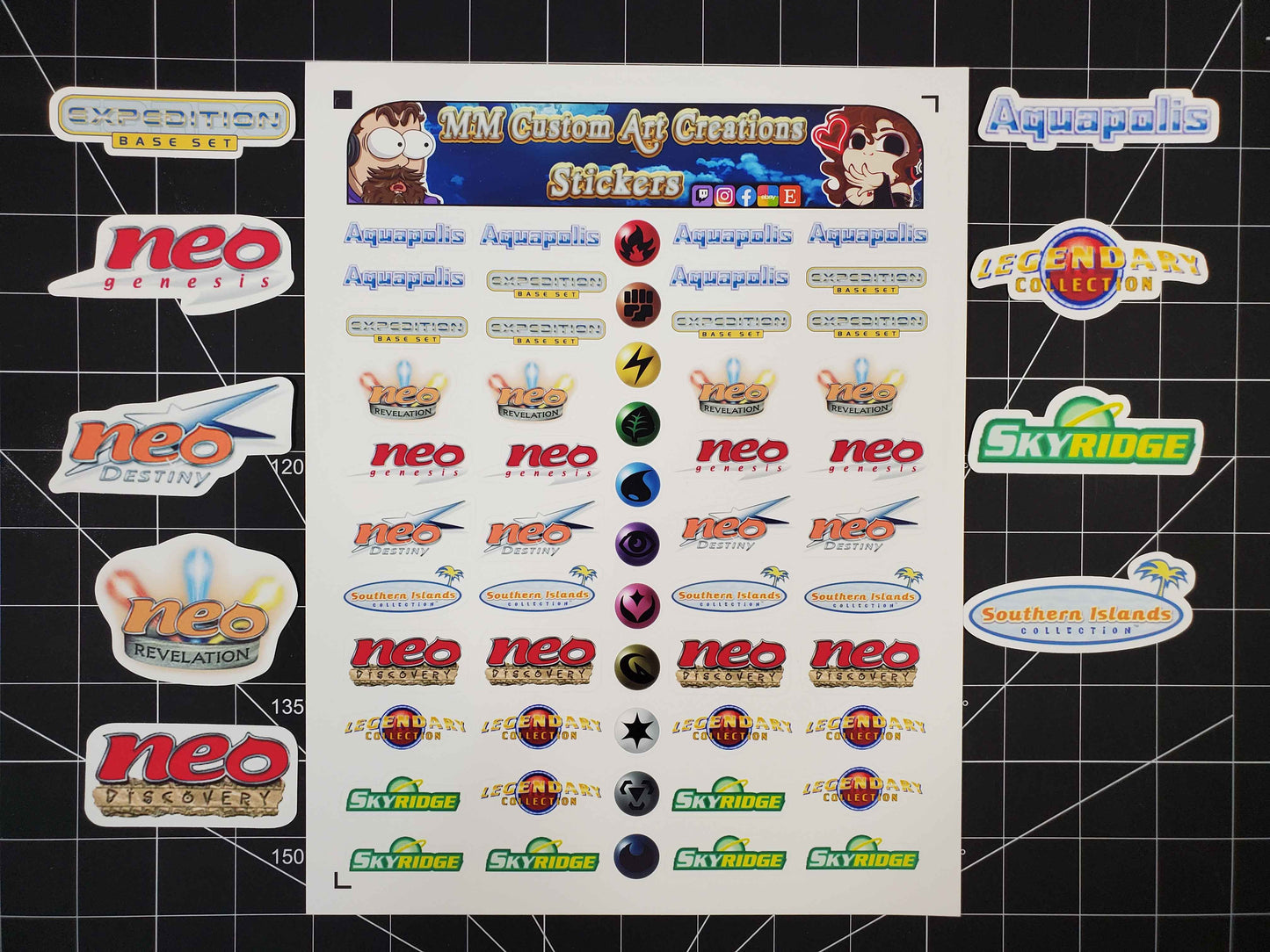 Pokemon E-Card, Legendary & Neo Series Set Logo Symbols 9 Glossy Vinyl Stickers