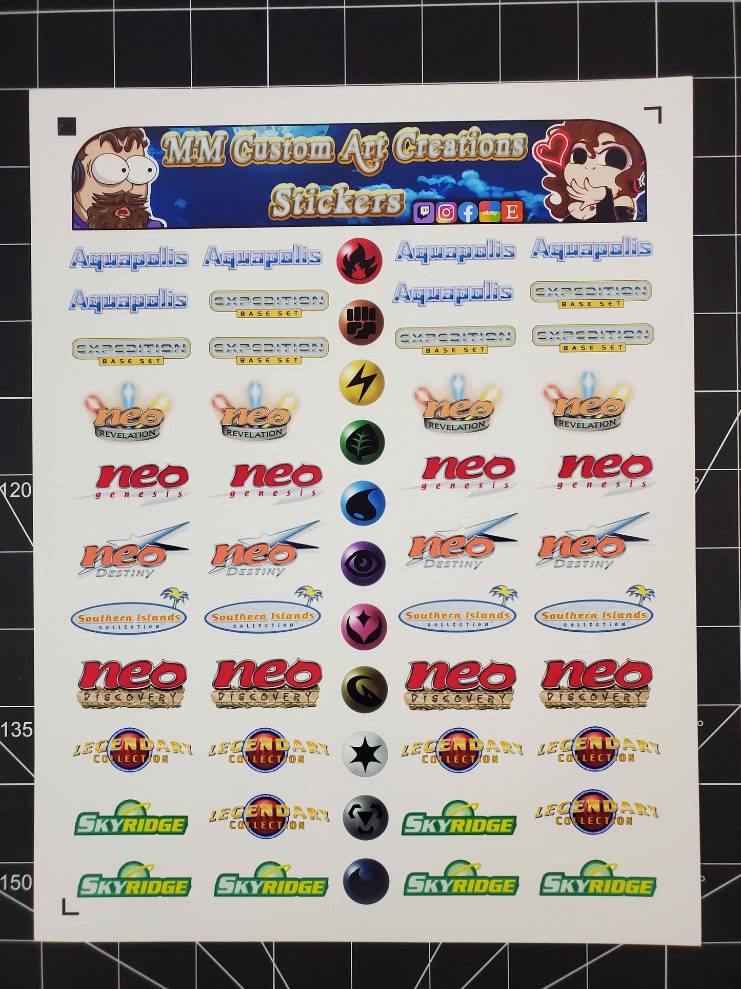 Pokemon E-Card, Legendary & Neo Series Set Logo Symbols 9 Glossy Vinyl Stickers