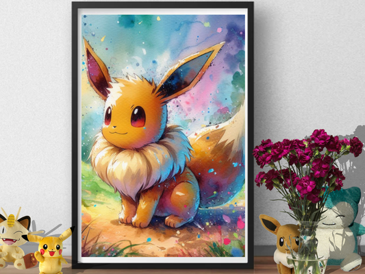 Pokemon Eevee Poster Print | Cute Eeveelution Wall Decor Kanto Gen 1 Normal Type