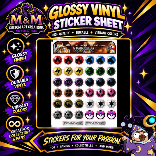 Pokemon TCG Energy Symbol Sticker Sheets Glossy Vinyl Set of 11 Energy Decals