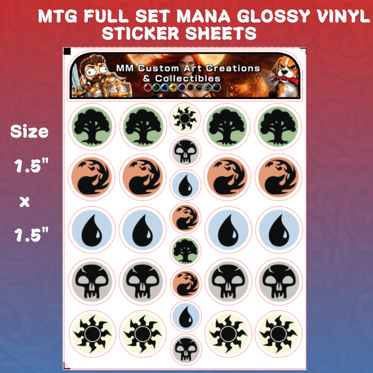 Magic The Gathering MTG Mana Logo Glossy Vinyl Sticker Sheet