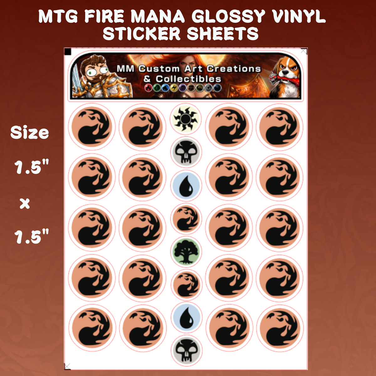 Mountain/Fire Mana Symbol Glossy Vinyl Sticker SHEETS Magic The Gathering MTG