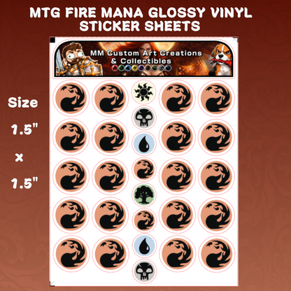 Mountain/Fire Mana Symbol Glossy Vinyl Sticker SHEETS Magic The Gathering MTG