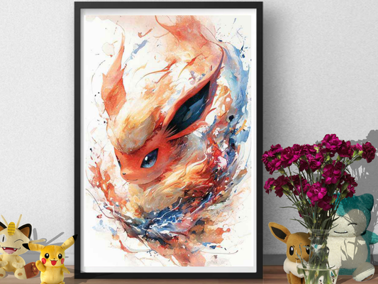 Pokemon Flareon Poster Print | Pokemon Wall Art | Fire Type Eeveelution Decor