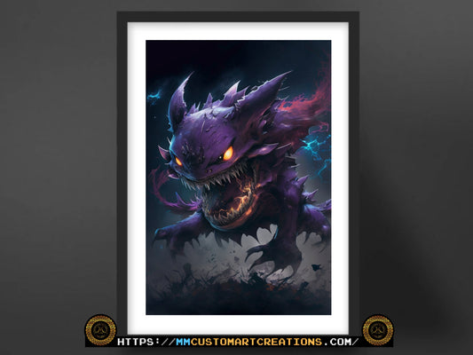 Gastly Haunter Gengar Realistic Style Poster Prints | Pokemon Halloween Decor | Perfect Gifts