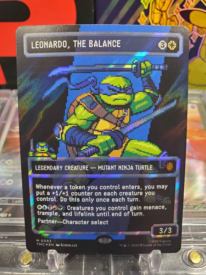 Leonardo, the Balance (0083) (Borderless) (Surge Foil) (Pixel Art) TMNT MTG NM