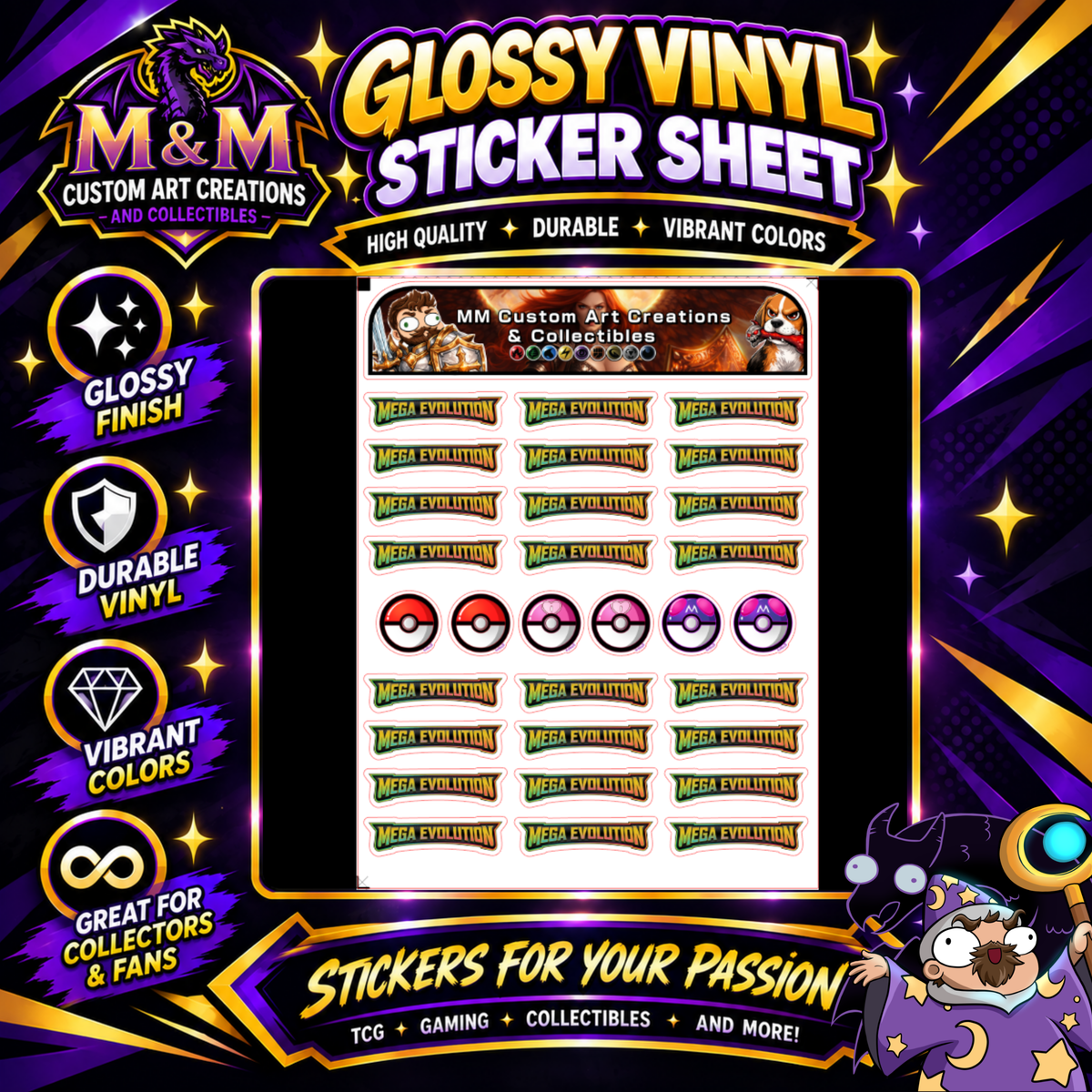 Mega Evolutions Glossy Vinyl Sticker Logo SHEETS - Pokemon TCG