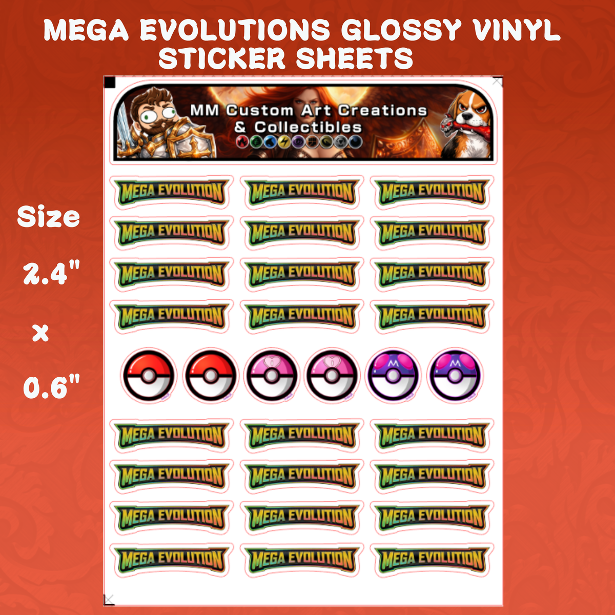 Mega Evolutions Glossy Vinyl Sticker Logo SHEETS - Pokemon TCG