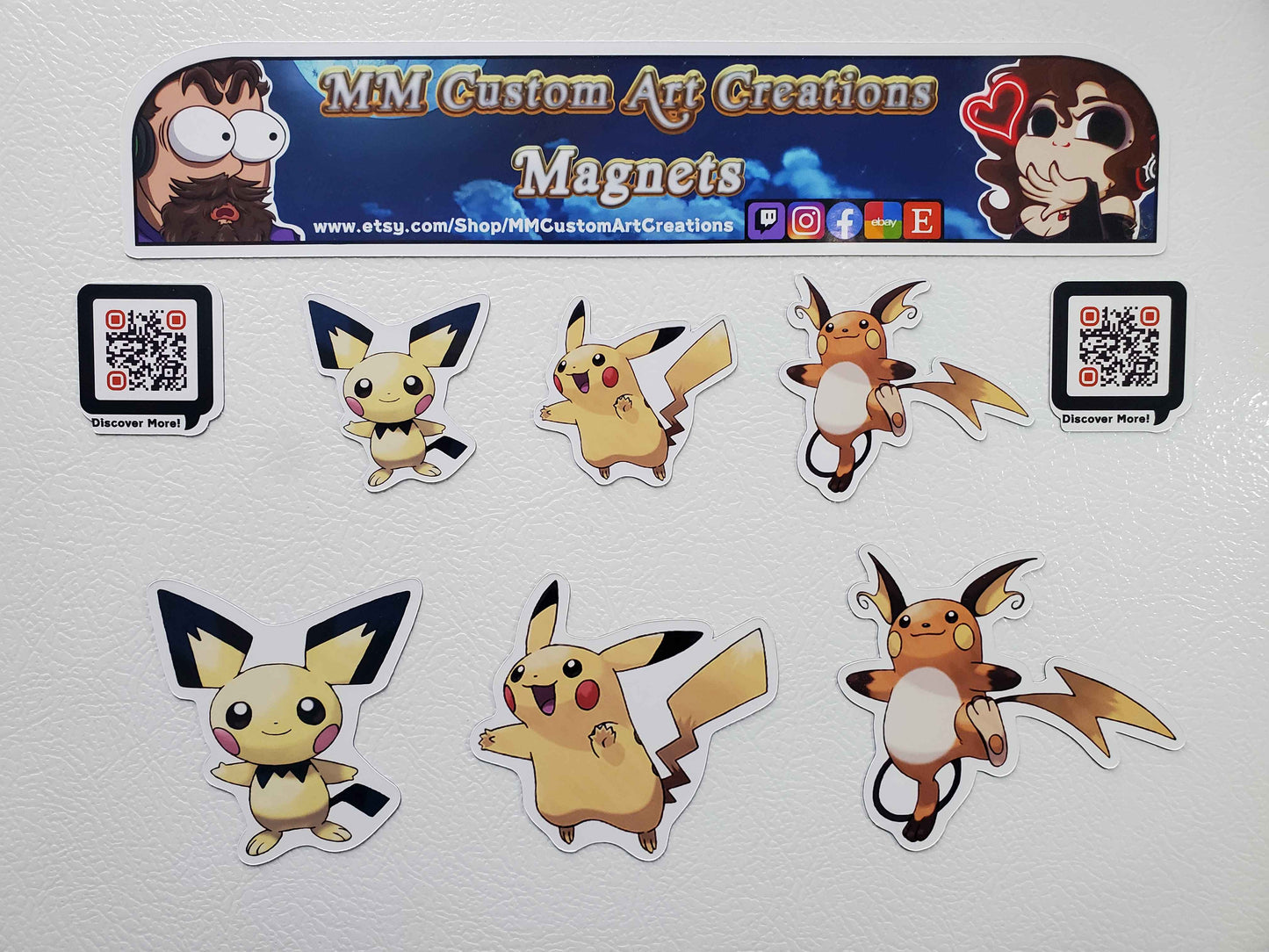 Pichu, Pikachu, Raichu Fridge Magnet Set - Pokemon Fridge Magnets Electric Types