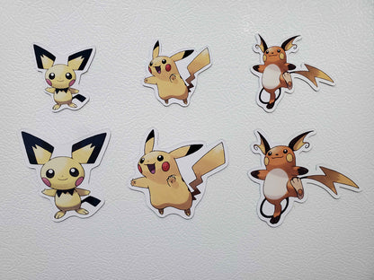Pichu, Pikachu, Raichu Fridge Magnet Set - Pokemon Fridge Magnets Electric Types