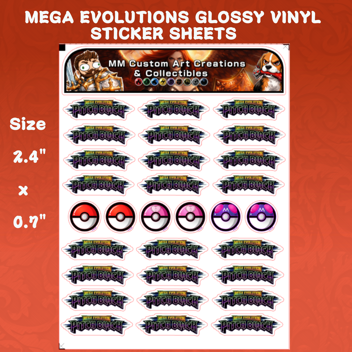 Pitch Black Glossy Vinyl Sticker Logo SHEETS - Pokemon TCG