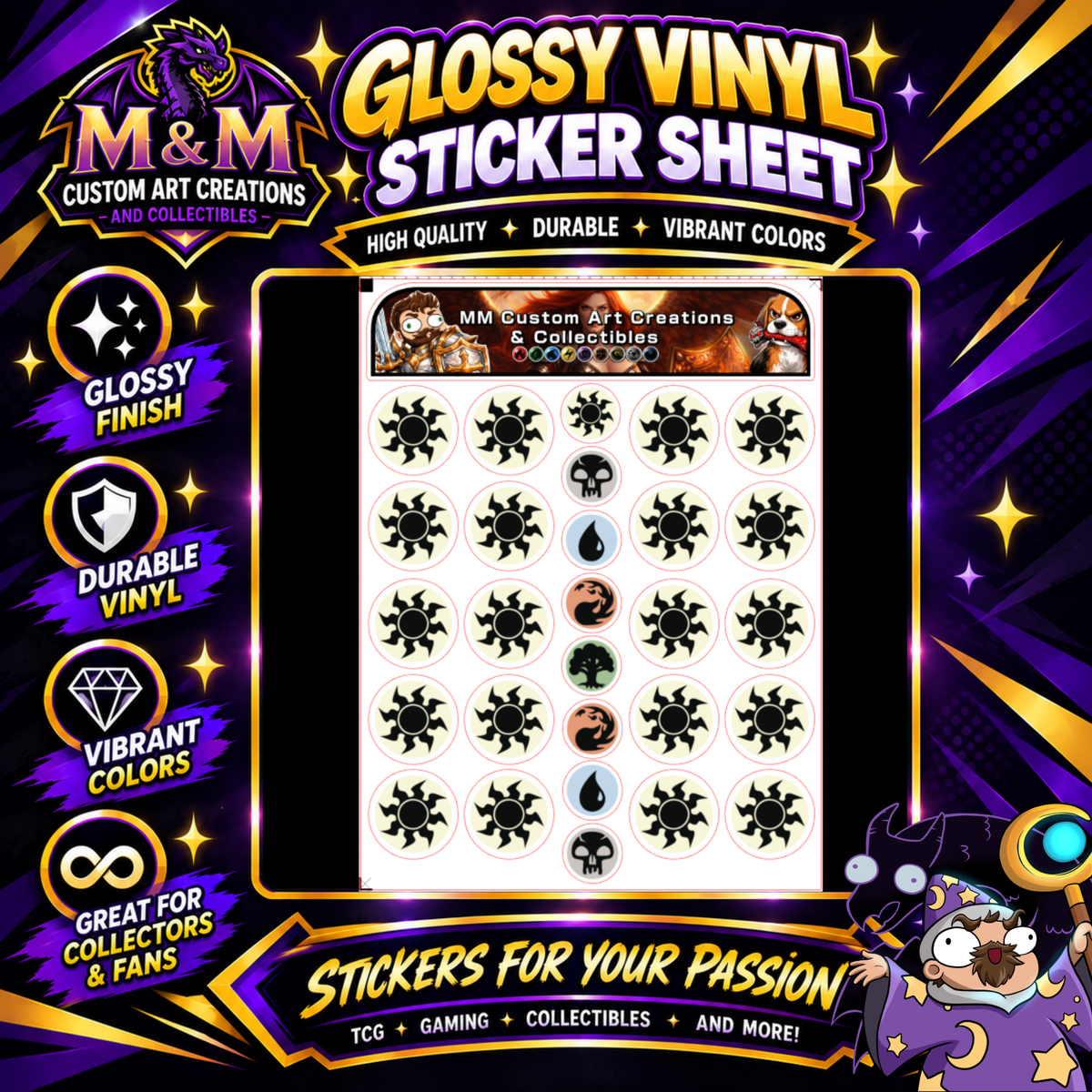 Plains/Light Mana Symbol Glossy Vinyl Sticker SHEETS Magic The Gathering MTG
