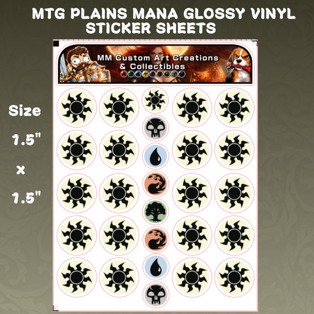 Plains/Light Mana Symbol Glossy Vinyl Sticker SHEETS Magic The Gathering MTG