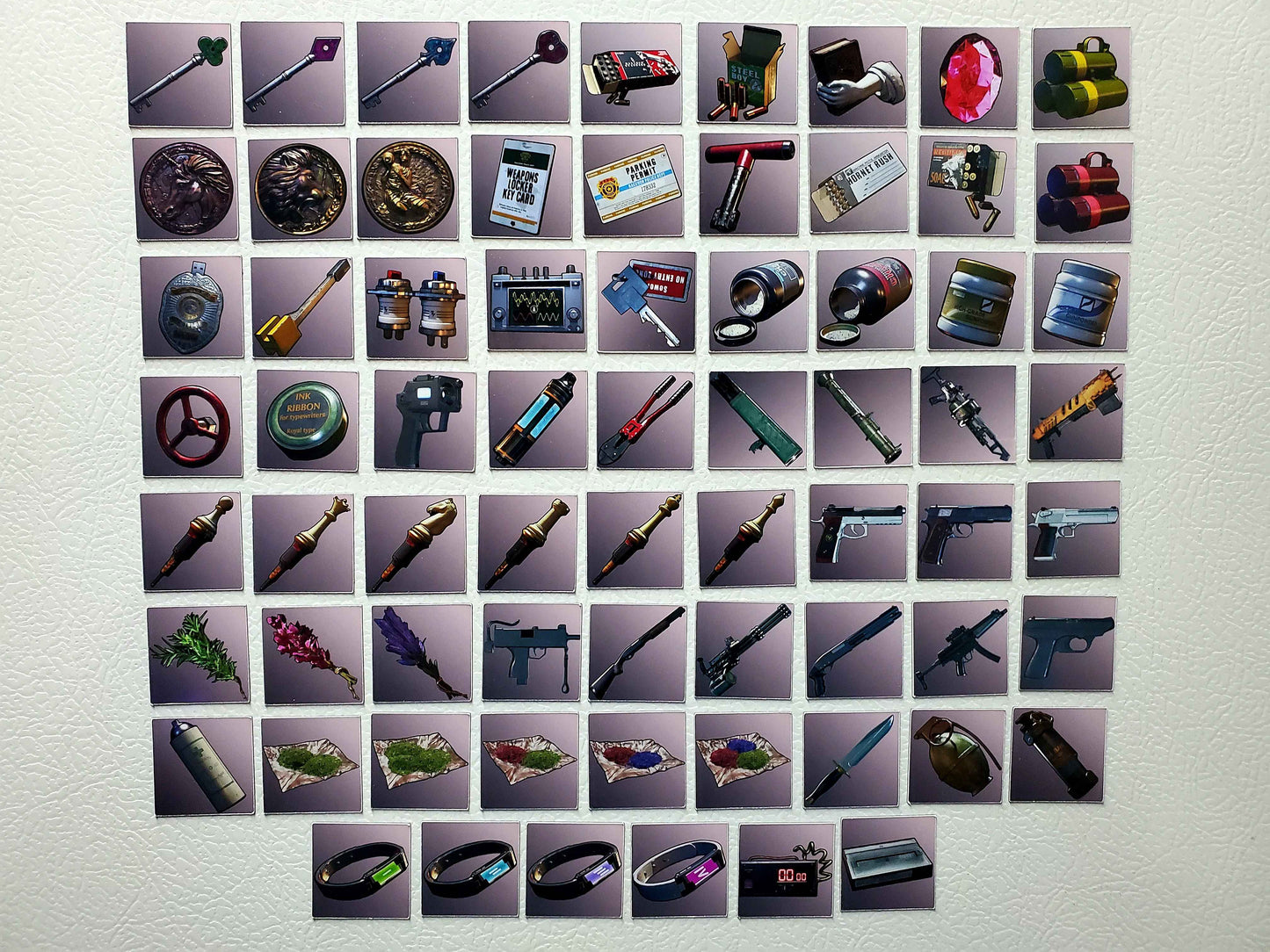 Resident Evil 2 Remake Magnets | Huge 70-Piece Item Magnet Set