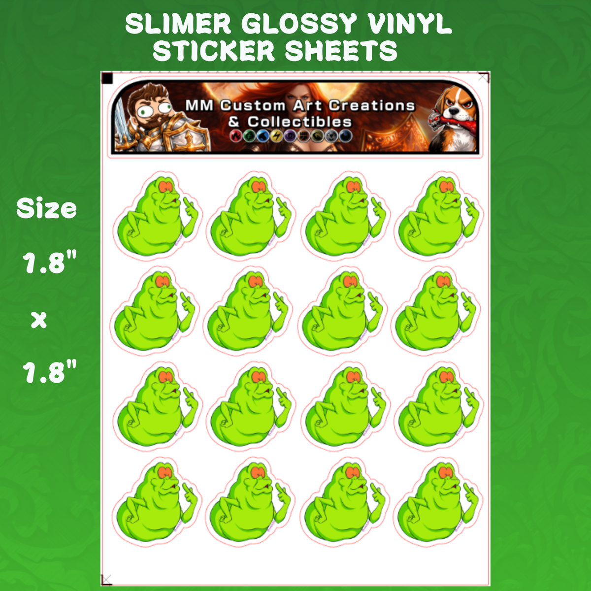 Slimer from The Real Ghostbusters Glossy Vinyl Sticker SHEETS