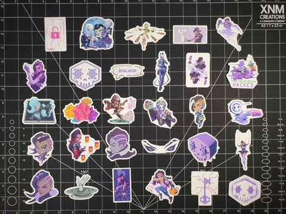 Overwatch 2 Sombra Hero Sprays Sticker Set | 29 High Quality Glossy Stickers