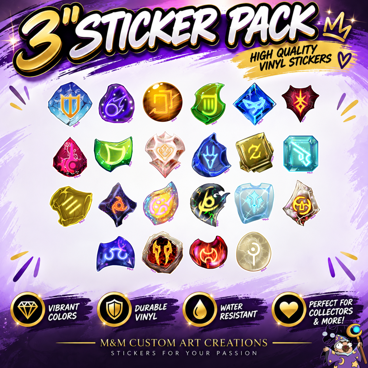 Final Fantasy A Realm Reborn Soul Crystal 3" Glossy Vinyl Sticker SET of 22