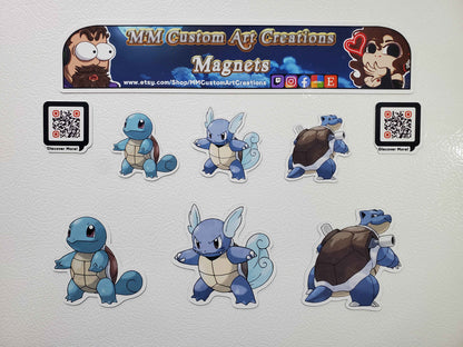 Squirtle, Wartortle, Blastoise Fridge Magnet Set - Pokemon Water Types