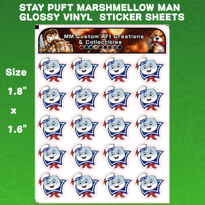 Stay Puft Marshmellow Man Glossy Vinyl Sticker SHEETS
