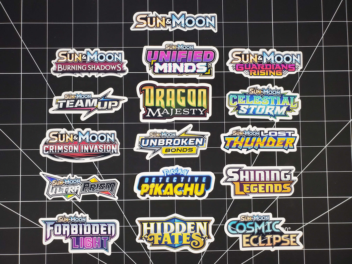 Pokemon Sun & Moon Era 3" Glossy Vinyl Logo Sticker Bundle - 16 Stickers Total