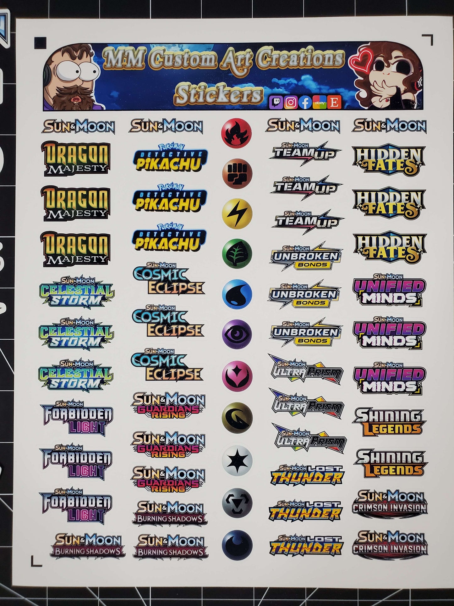 Pokemon Sun & Moon Era 3" Glossy Vinyl Logo Sticker Bundle - 16 Stickers Total
