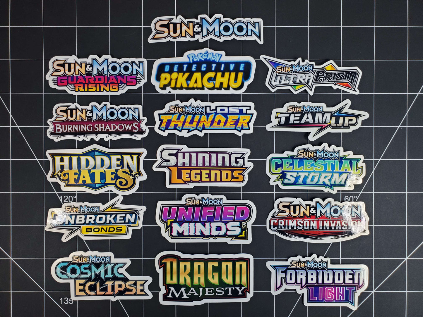 Pokemon Sun & Moon Era 3" Glossy Vinyl Logo Sticker Bundle - 16 Stickers Total