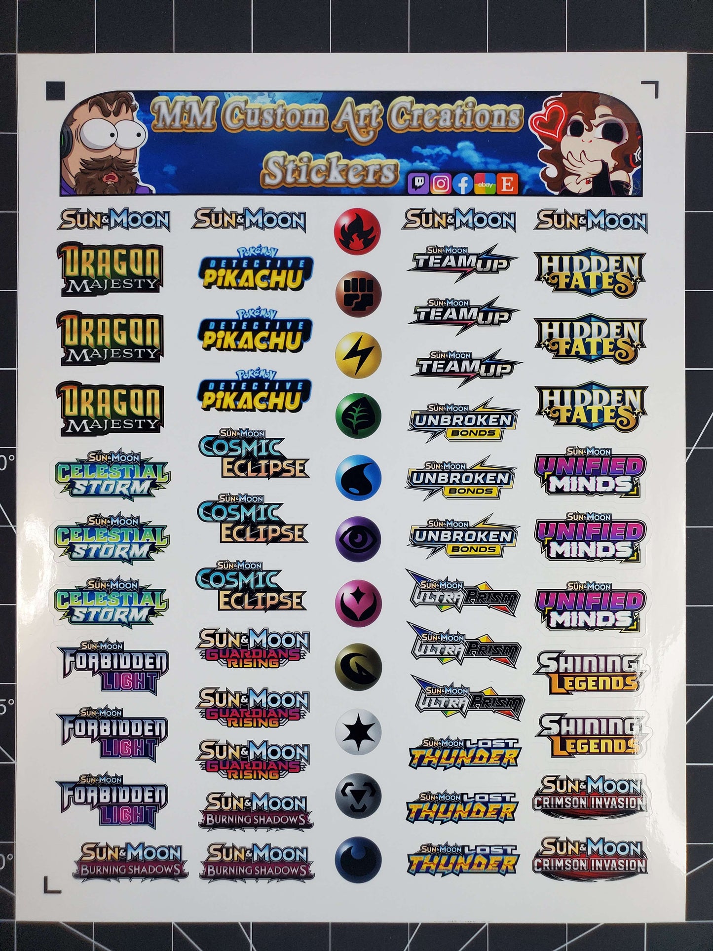 Pokemon Sun & Moon Era 3" Glossy Vinyl Logo Sticker Bundle - 16 Stickers Total