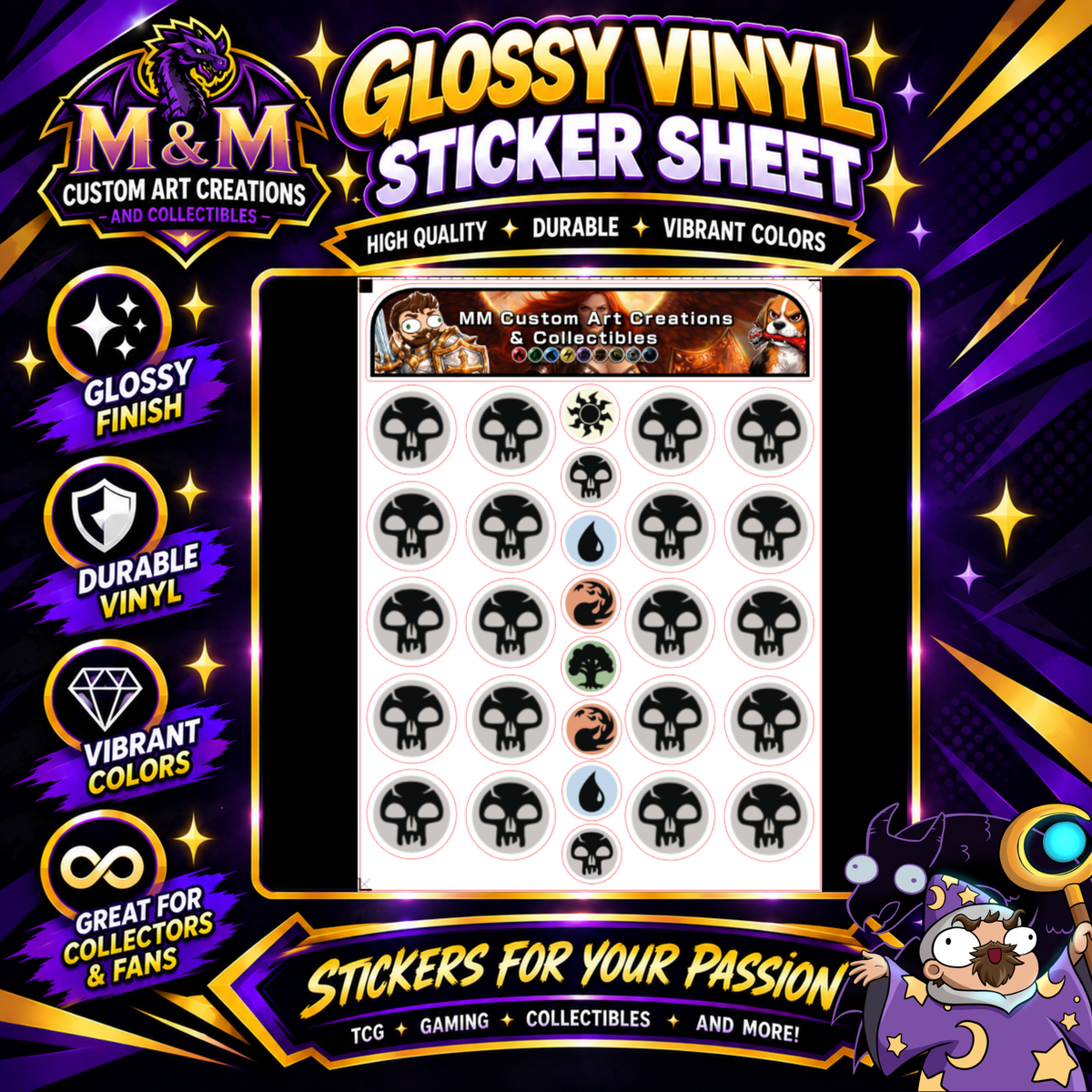 Swamp/Dark Mana Symbol Glossy Vinyl Sticker SHEETS Magic The Gathering MTG